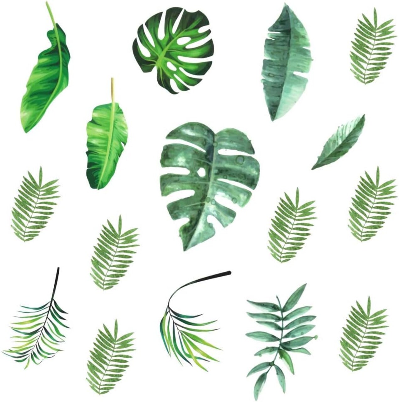 Leaf Wall Decals,64 PCS Removable Tropical Plants Tree Leaves Stickers (Green Leaves)